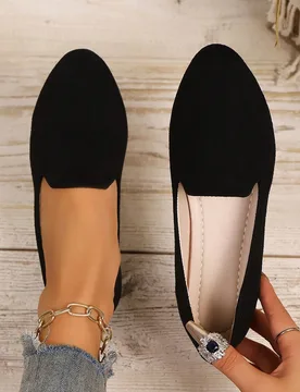 Zapatos de moda para mujer de otoño/invierno, zapatos de tacón plano de punta fina, zapatos casuales de punta redonda con slip-on, negros adecuados - Shein - FashionsVida