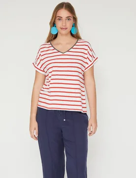Camiseta de mujer rayas con fornitura metalizada - October - FashionsVida
