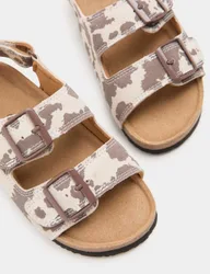 Kids' Suede Cow Print Footbed Sandals (4 Small-2 Large) Brown Mix Female