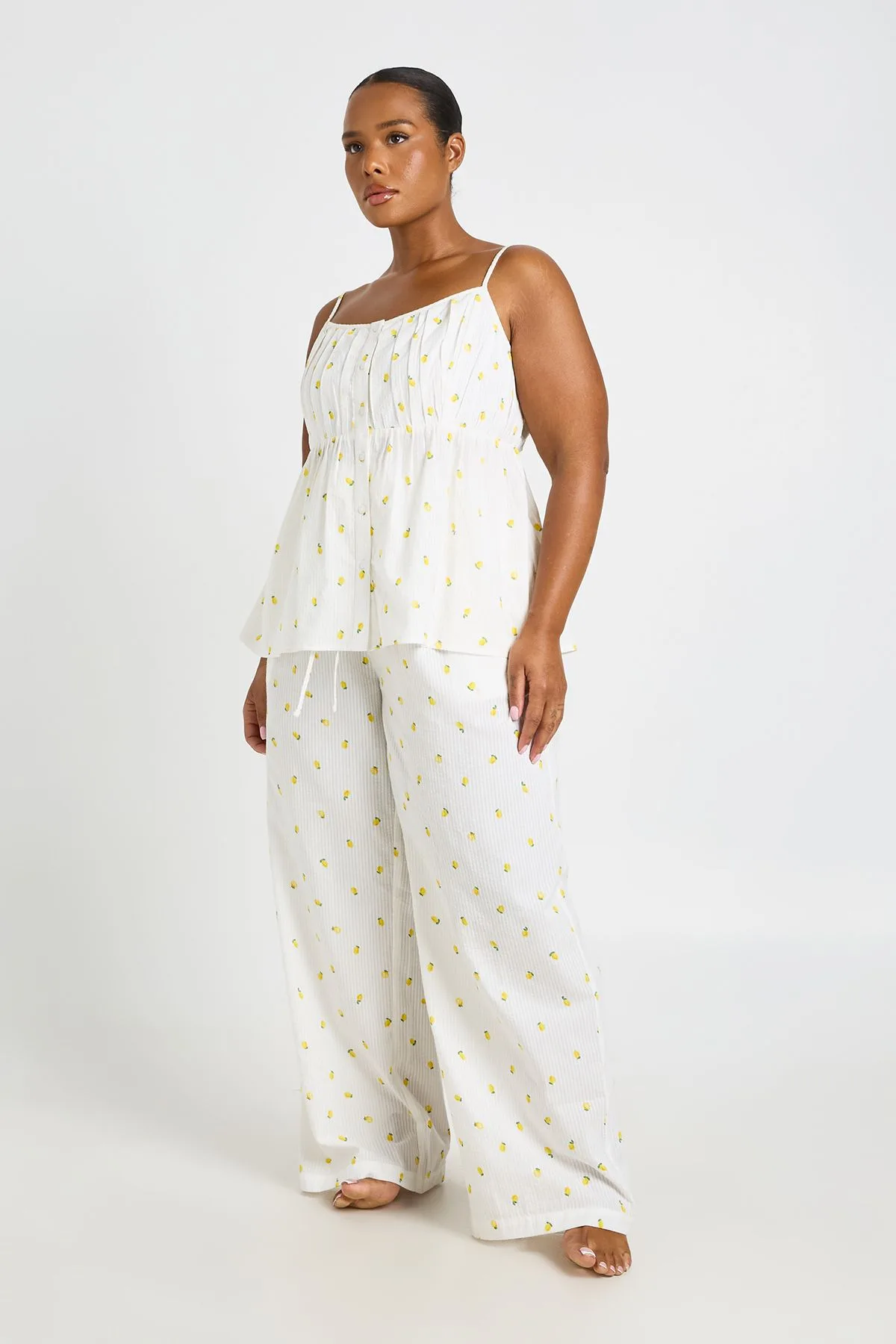 Womens Plus Waffle Lemon Pyjama Trouser - White - Size 26 Uk - Boohoo - FashionsVida