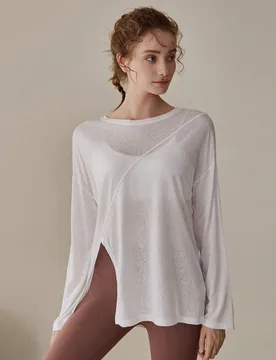 Camiseta holgada de manga larga para mujer para yoga, correr, pilates, entrenamiento, blanca para otoño/invierno y primavera S - Shein - FashionsVida