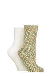 Women's 2 Pair Multi Cosy Slipper Socks with Grip Marmalade 4-8 - Orange - Size: Small