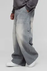 Mens Plus Carpenter Baggy Fit Jeans - Grey Cotton - Size 40 Regular