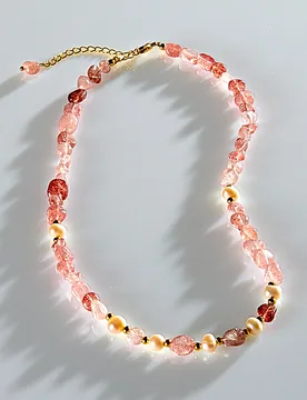 Kette Erdbeerquarz + Süßwasserperlen Amélie di Santi - Amelie di Santi - FashionsVida