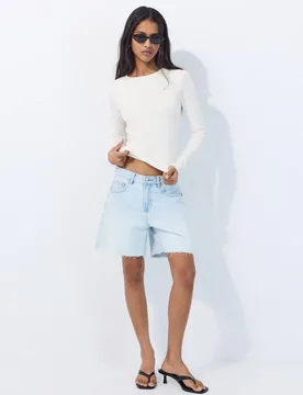 Langarm-Basic-Shirt Ecru L - Stradivarius - FashionsVida