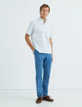 Pantalón hombre chino regular fit satén de algodón strech liso azul marino - Mirto - FashionsVida
