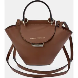 Bolso crossbody con asa de mano y solapa en piel lisa