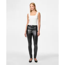 Pantalón pitillo con acabado metalizado de mujer