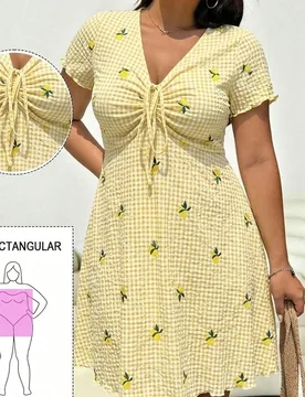 Vestido casual de manga corta con estampado de cuadros y frutas con nudo delantero para mujer de talla grande 3XL - Shein - FashionsVida