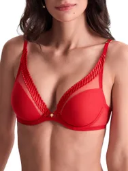 Womens Sheer Emotion Triangle Plunge Bra - Red Polyamide - Size 34c