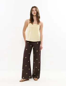 Pantalón ancho de mujer con soles - Brownie - FashionsVida