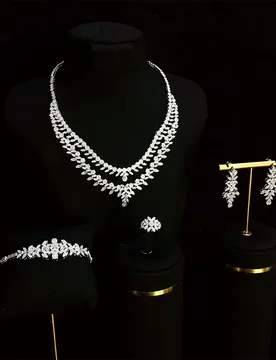 Shiny white zircon 4pcs jewelry set wedding bride evening party gown jewelry anniversary wife necklace bracelet earrings ring - Aliexpress - FashionsVida