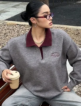 Suéter de punto holgado con cuello redondo, bloques de color y bordado de letras para mujer, talla grande, manga larga para otoño/invierno 2XL - Shein - FashionsVida