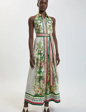 Womens Petite Floral Print Cotton Sateen Shirt Midi Dress - Multicolour - Karen millen - FashionsVida