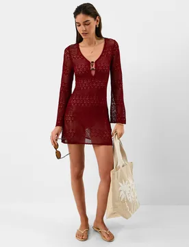 Embellished Knitted Mini Beach Dress Burgundy female - Accessorize - FashionsVida