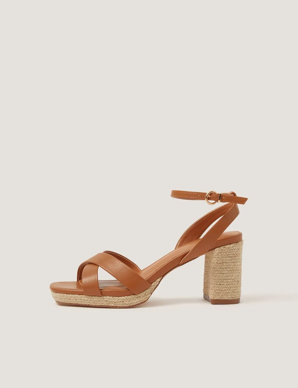 Raffia Block Heel Platform Sandals Tan female - Monsoon - FashionsVida