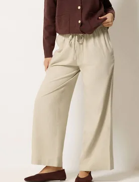 Women's Wide Leg Linen Trousers in Natural Size: 10L - Natural - Size: 10L - M&Co - FashionsVida