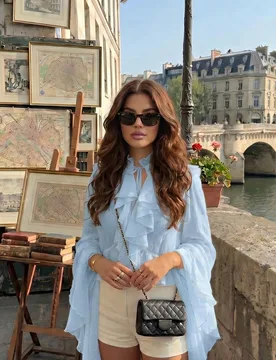 Blusa elegante y romántica de cuello alto con volantes para mujer, moda suave para uso diario, citas y vacaciones, otoño S - Shein - FashionsVida
