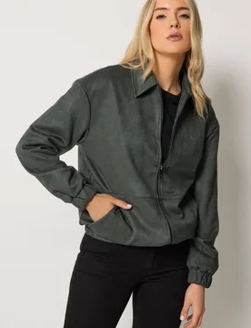 Women's Tall Faux Suede Collared Jacket in Grey Size: 8 - Grey - Size: 8 - Long tall sally - FashionsVida