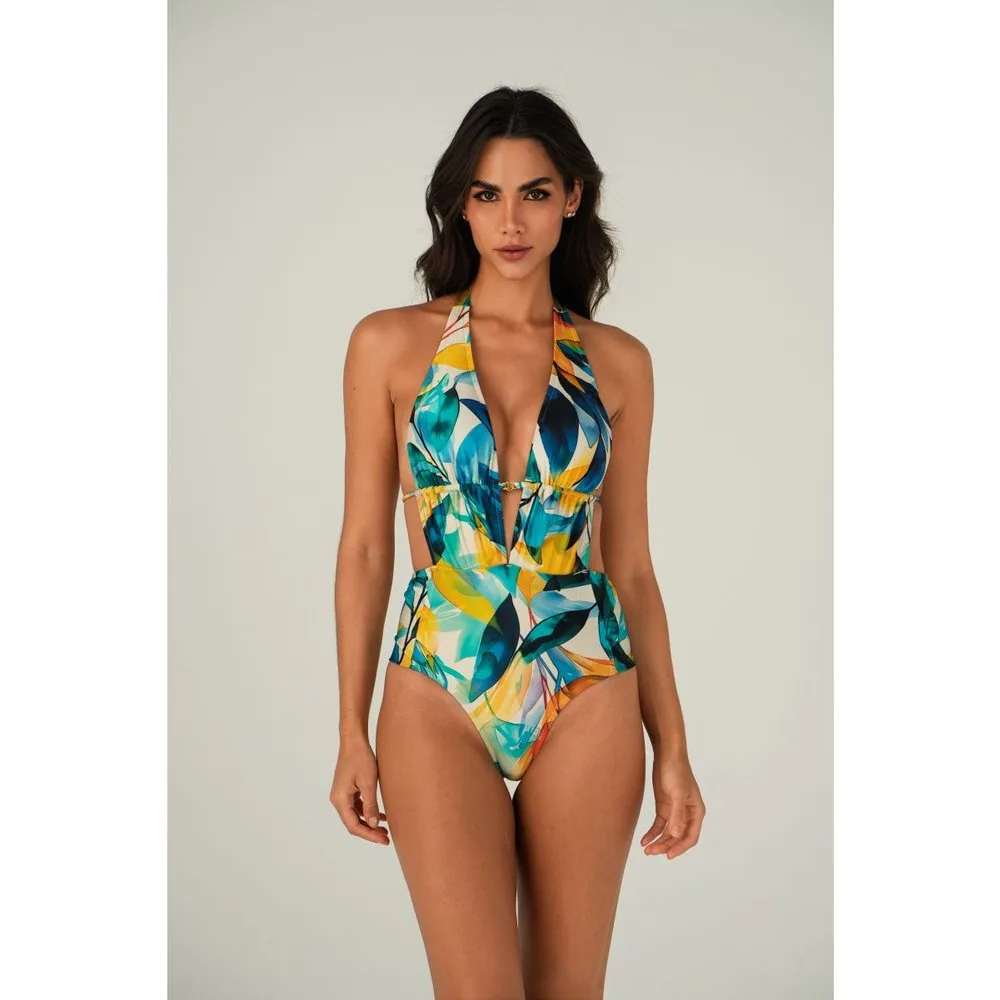 Bañador de mujer escote redondo estampado con relleno - Lua Morena - FashionsVida