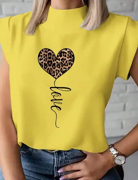 Camiseta de mujer con estampado gráfico de globo con forma de corazón y estampado de guepardo en cuello alto L - Shein - FashionsVida