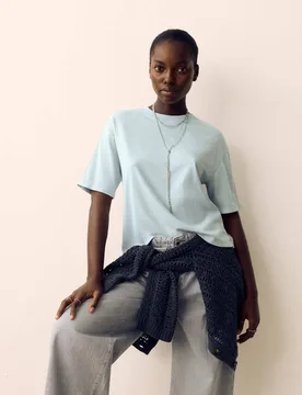 Pure Cotton Short Sleeve Boxy T-Shirt Soft Turquoise female - Per Una - FashionsVida