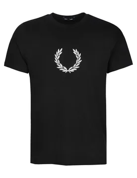 Mens Textured Laurel Wreath T-Shirt Black Cotton - Size Medium - Fred perry - FashionsVida