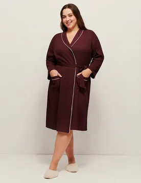 Bata larga de mujer de algodón suave con textura de gofre y cinturón, bata de baño y pijama para mujer de talla grande 1XL - Shein - FashionsVida