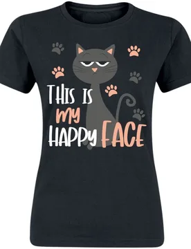 T-Shirt - This Is My Happy Face - S bis XXL - für Damen - Größe XXL - schwarz - Frauen - female - Tierisch - FashionsVida