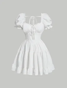 Vestido con lazo delantero y volantes en el bajo, vestido de graduación blanco L - Shein - FashionsVida