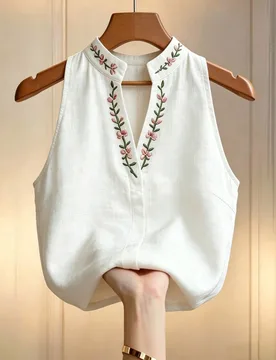 Blusa sin mangas con cuello alto y bordado floral para mujer, top bordado, atuendo de verano para mujer, top elegante, ropa para ir a la oficina S - Shein - FashionsVida