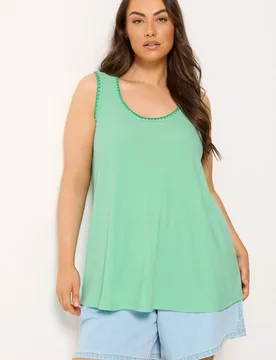 Women's Contrast Blanket Stitch Ribbed Vest Top in Lime Size: 18 - Lime - Size: 18 - Yours - FashionsVida