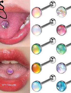 ZS 1 Piece Colorful 14G Stainless Steel Tongue Piercing 7MM Fish Scale Shape Tongue Rings Ear Helix Cartilage Piercings Earring - Aliexpress - FashionsVida