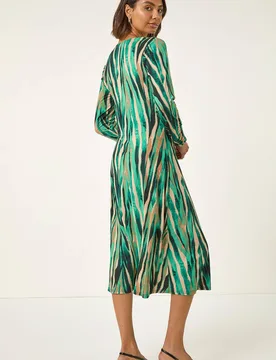 Women's Abstract Print Ruched Midi Stretch Dress in Green Size: 20 - Green - Size: 20 - Roman - FashionsVida