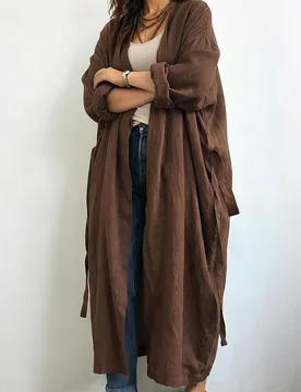 Chaqueta larga casual de lino para mujer talla grande, casual para exteriores, top para ir al trabajo en otoño 4XL - Shein - FashionsVida