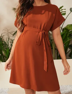 Maternidad Vestido con cinturón de manga murciélago S - Shein - FashionsVida