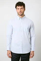 Men's Light Blue Check Long Sleeve Shirt Size: Large - Light Blue - Size: L
