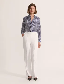 Cotton Rich Striped Shirt with Silk Navy female - Saba - FashionsVida