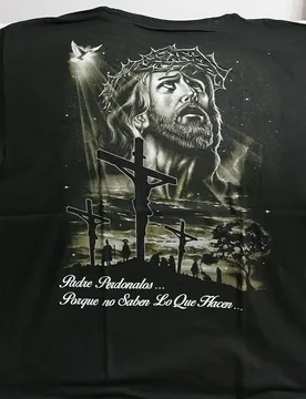 JESUS WITH CROWN OF THORNS CROSS DOVE PADRE PERDONALOS BLACK T-SHIRT Men's 100% Cotton Casual T-shirts Loose Top Size S-3XL - Aliexpress - FashionsVida