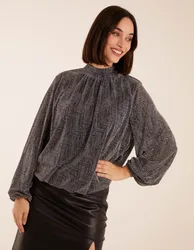 Puffball High Neck Top - S / SILVER - female