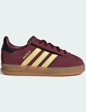 SCARPA GAZELLE INDOOR COMFORT CLOSURE ELASTIC LACE 25 1/2 Maroon / Almost Yellow / Gold Metallic - Adidas - FashionsVida