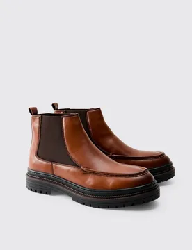 Herren PU Chelsea Boot mit Schürzenfront Tan Größe 10 - boohooMAN - FashionsVida