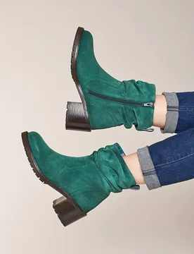 Women's 'Opie' Ruched Suede Heeled Ankle Boots in Green Size: 5 - Green - Size: 5 - Moshulu - FashionsVida