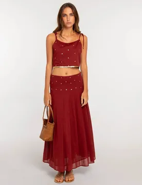 Falda midi con pliegues y lentejuelas - The-Are - FashionsVida