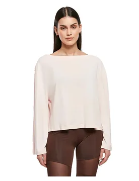 Maglietta A Maniche Lunghe Short Modal Bateau Necklinie Pink S - Urban classics - FashionsVida