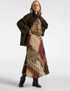 Falda plisada larga estampado patchwork largo midi con banda elástica en la cintura - Elena Miró - FashionsVida