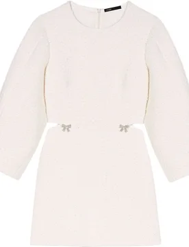 Vestido corto efecto tweed con manga abullonada 3-4 y lazos de strass - Maje - FashionsVida