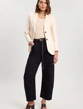 Womens Denim Belted Barrel Leg Jean - Black Cotton - Size 14 Uk - Karen millen - FashionsVida
