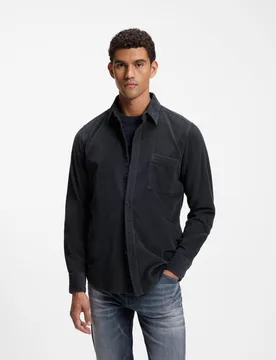 Mens Regular Fit Long Sleeve Logo Detail Shirt In Charcoal Cotton - Size Medium - Boss Orange - FashionsVida
