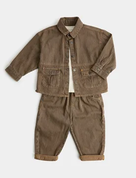 Piece Cotton Rich Striped Outfit (0-5 Yrs) Camel Mix male - M&S - FashionsVida